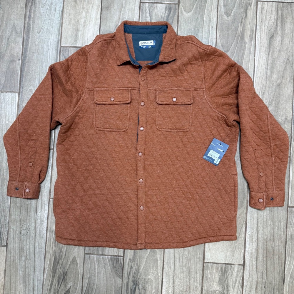 Magellan Outdoors Mens 2XL Quilted Shirt Jacket Rust Orange Campfire Snap Front